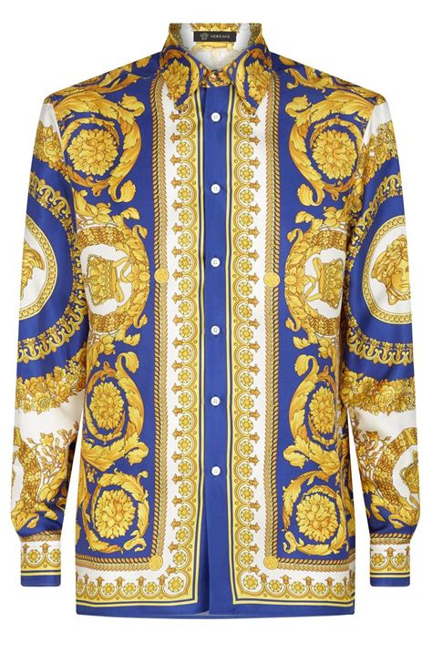 blue silk versace shirt|Versace silk shirt vintage.